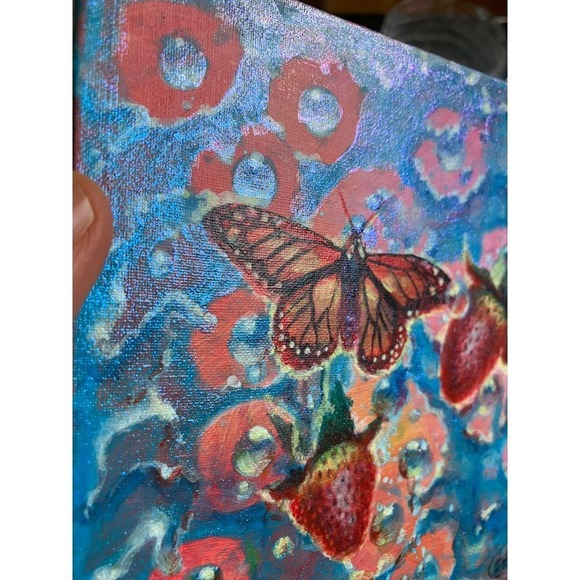 Original Painting Butterfly strawberries ooak Art surrealism‎ artwork Artettina - Picture 4 of 7